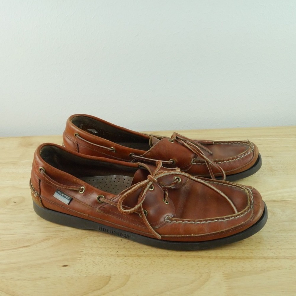 Sebago Docksides Mens 13M Launch Brown Leather Boat Shoes Preppy Deck Loafers